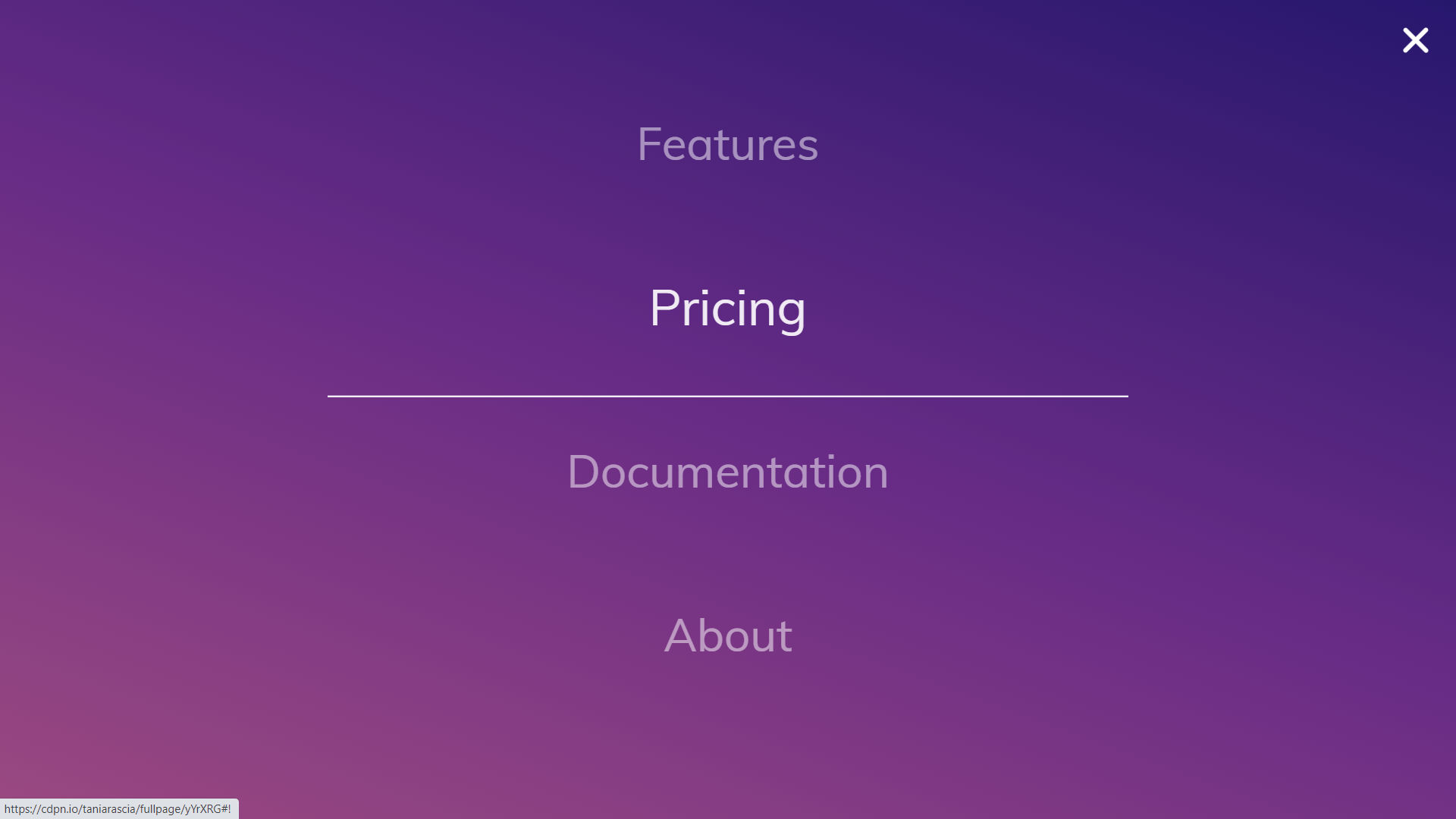 Purple Gradient Full Screen Navigation CSS Menu