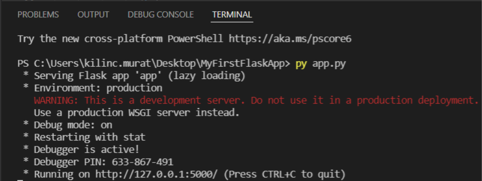 Running app.py in the Terminal