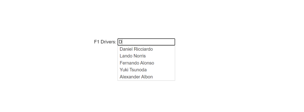 jQuery Autocomplete Widget Demo With F1 Drivers